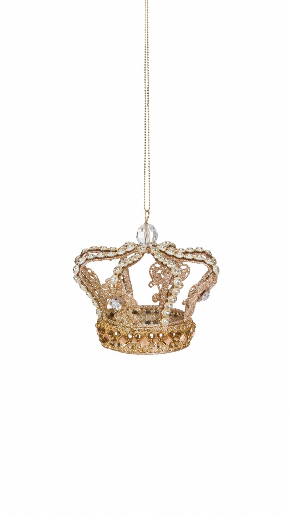 Suspension couronne royale dorée en métal et bijoux