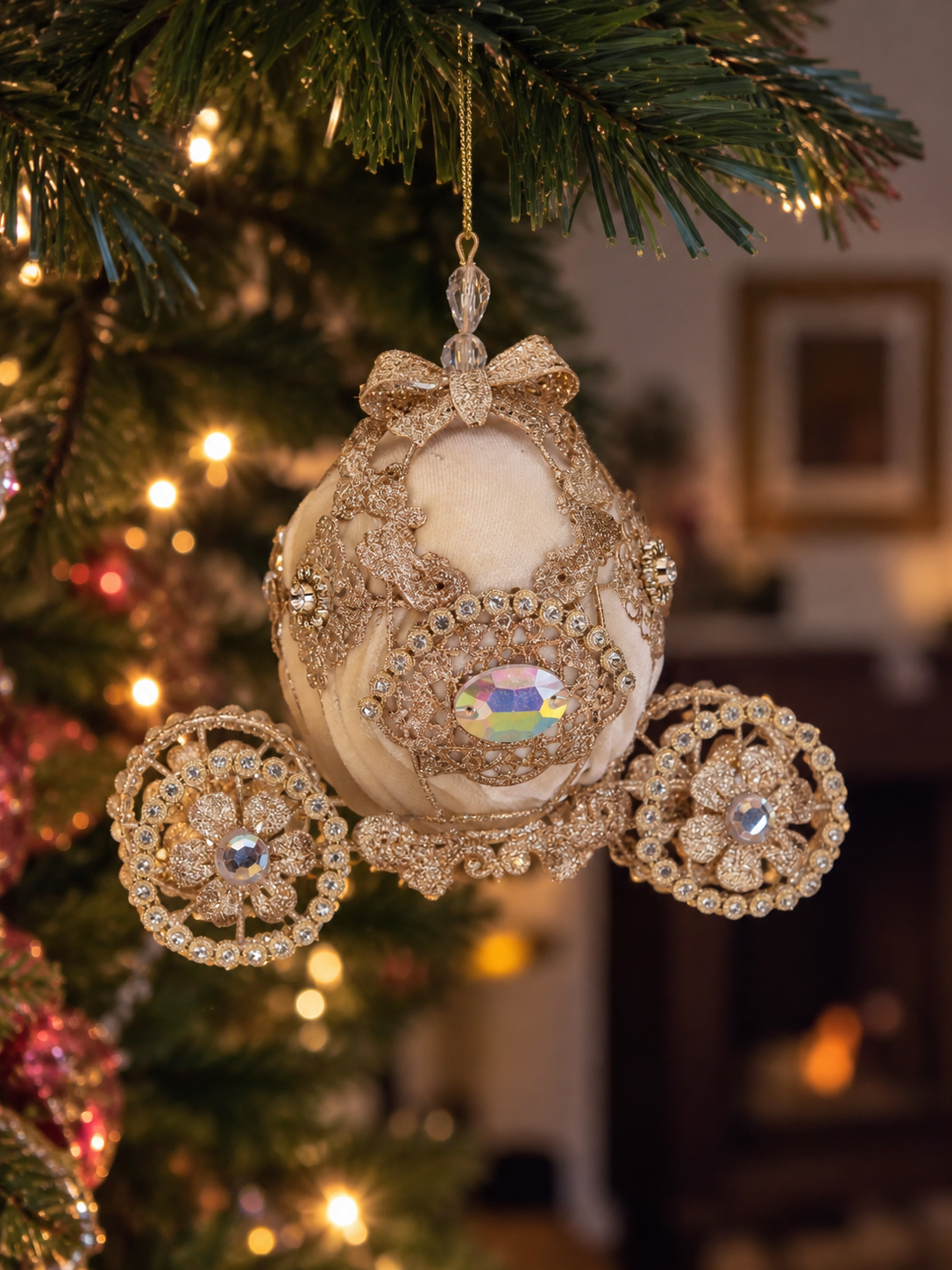 Carrosse Royal de Noël Or Champagne 20 cm