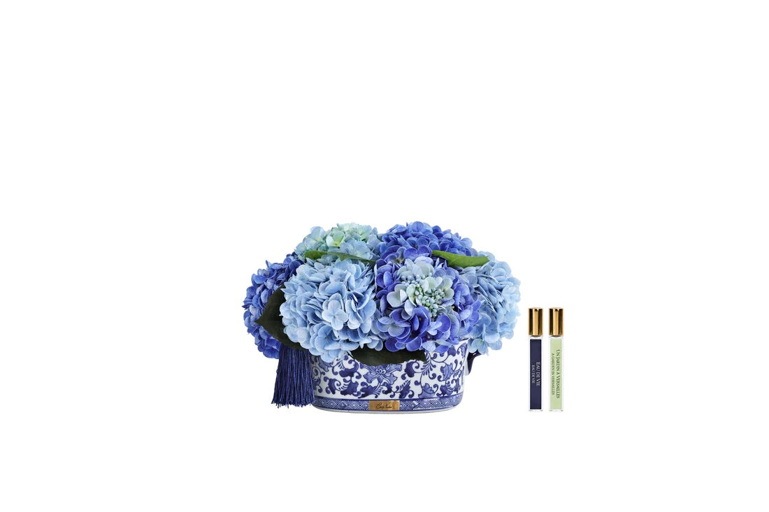 Bouquet d'Hortensias bleus - Vase ovale moyen