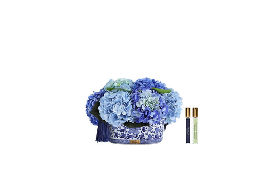 Bouquet d'Hortensias bleus - Vase ovale moyen