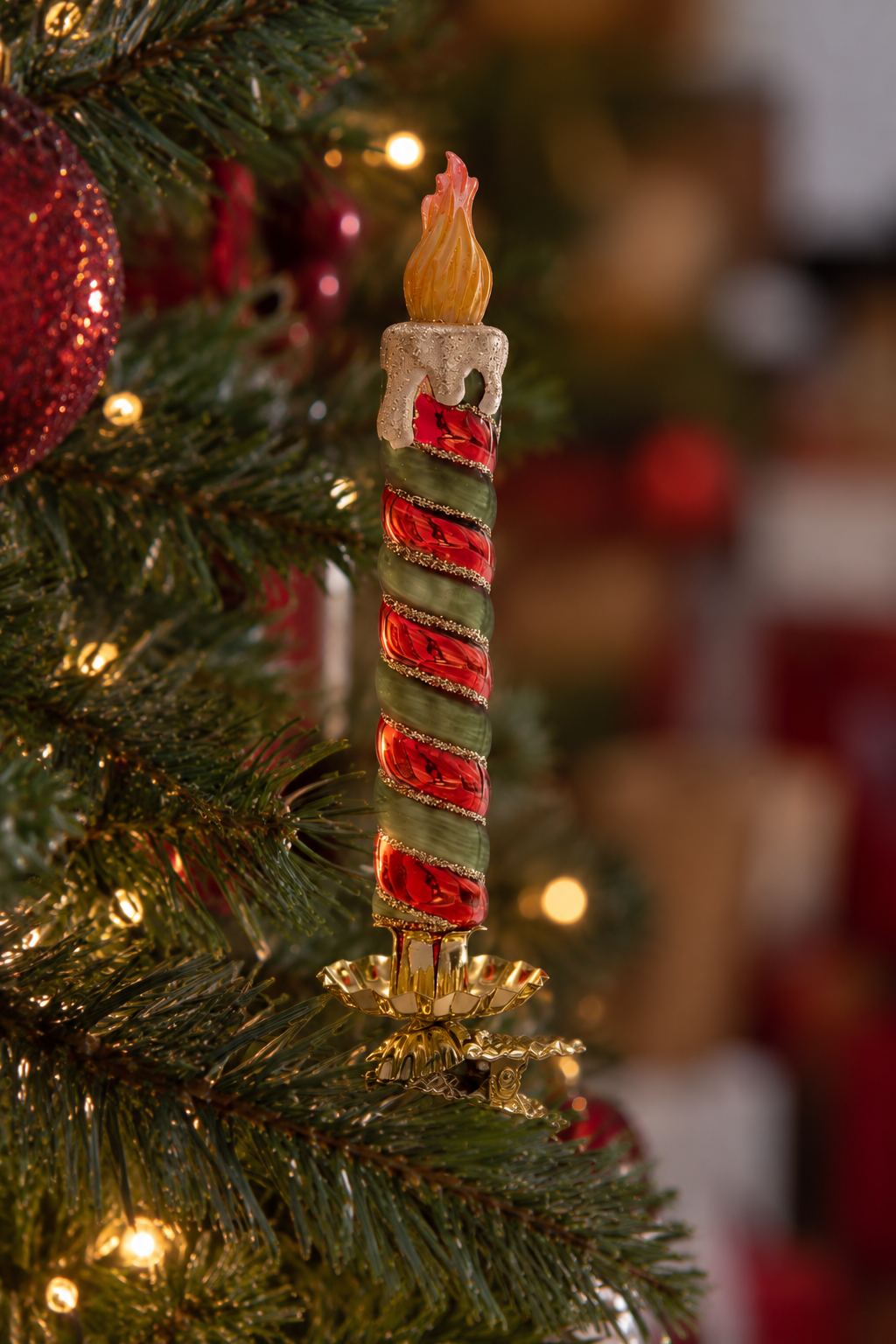 Bougie de Noël rouge, verte et dorée -17 cm
