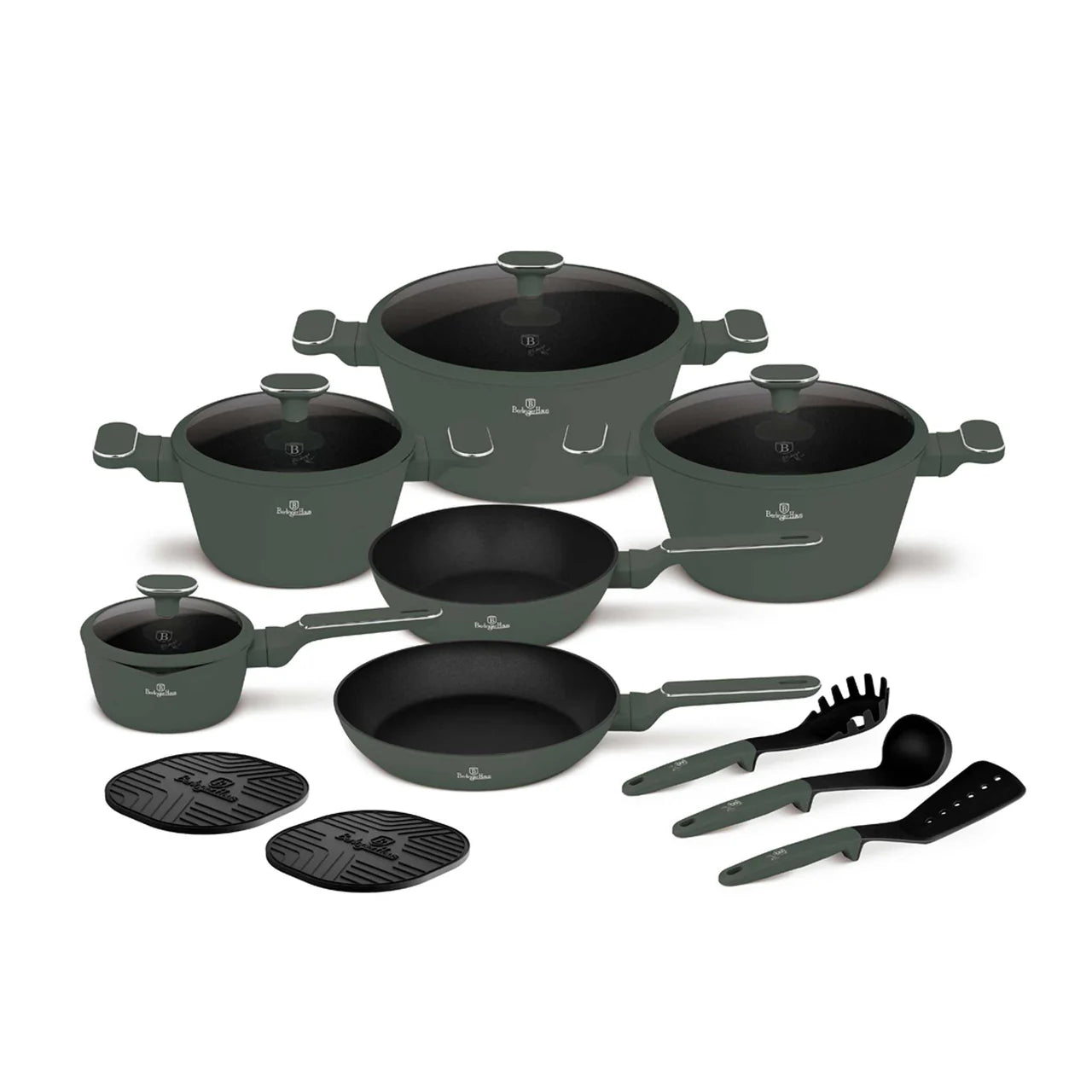 Set de Cuisine 15 Pièces – Vert Mat