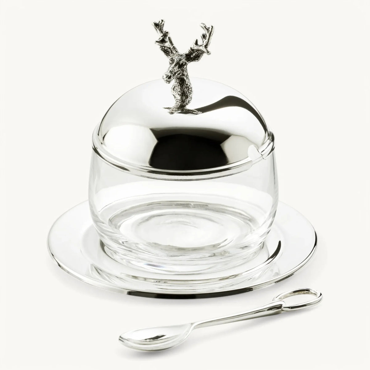 Coupelle en verre et métal argenté - tête de cerf