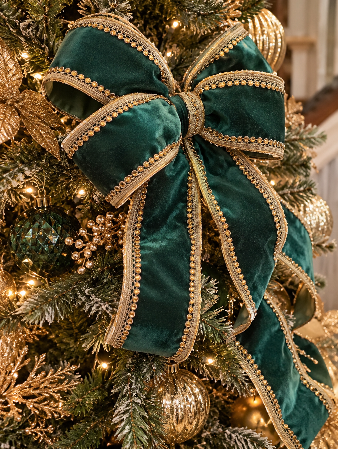 Ruban de Noël en velours vert et dorées 10 cm