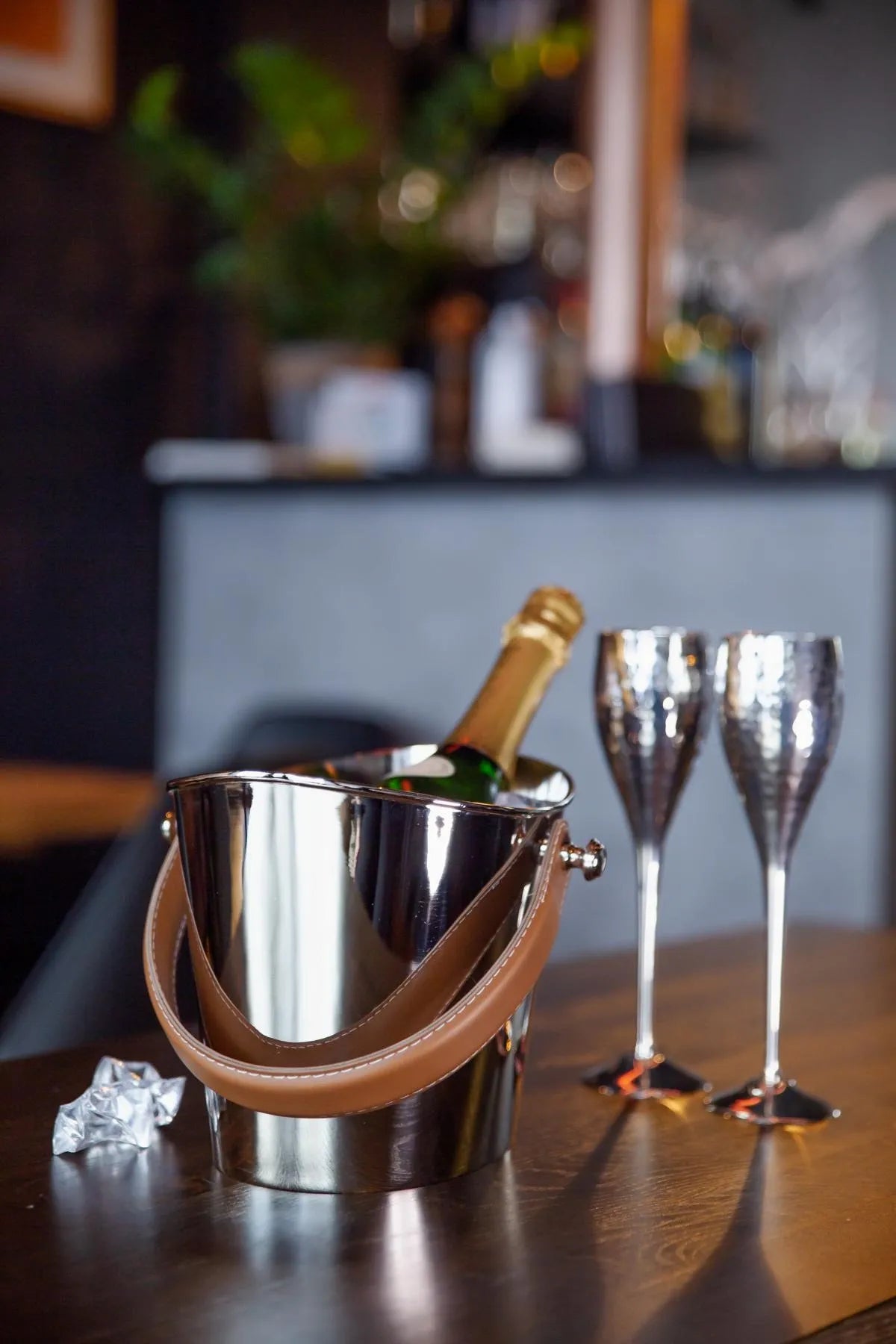 Grand Seau à glace anse en cuir Marron - Gilbert