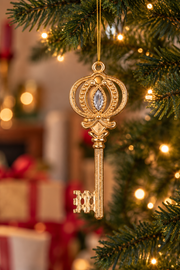 Suspension clé royale dorée avec strass – 16 cm A