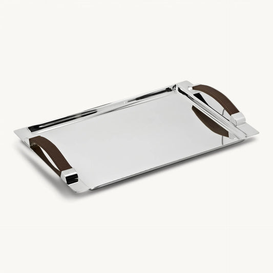 Plateau Victoria Plaqué Argent – Poignées Simili-Cuir