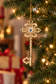 Suspension clé royale dorée avec strass – 16 cm C