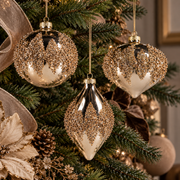 Set 3 Boules de Noël de Luxe Champagne et Or