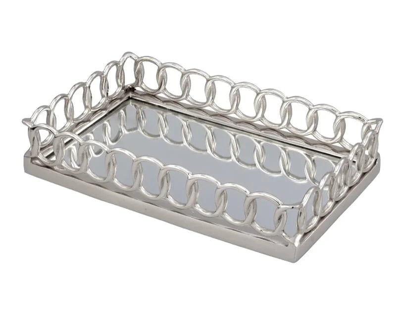 Plateau maillon rectangle argent - Maison porcel  | Porcelaine