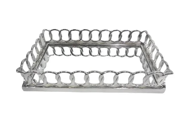 Plateau maillon rectangle argent - Maison porcel  | Porcelaine
