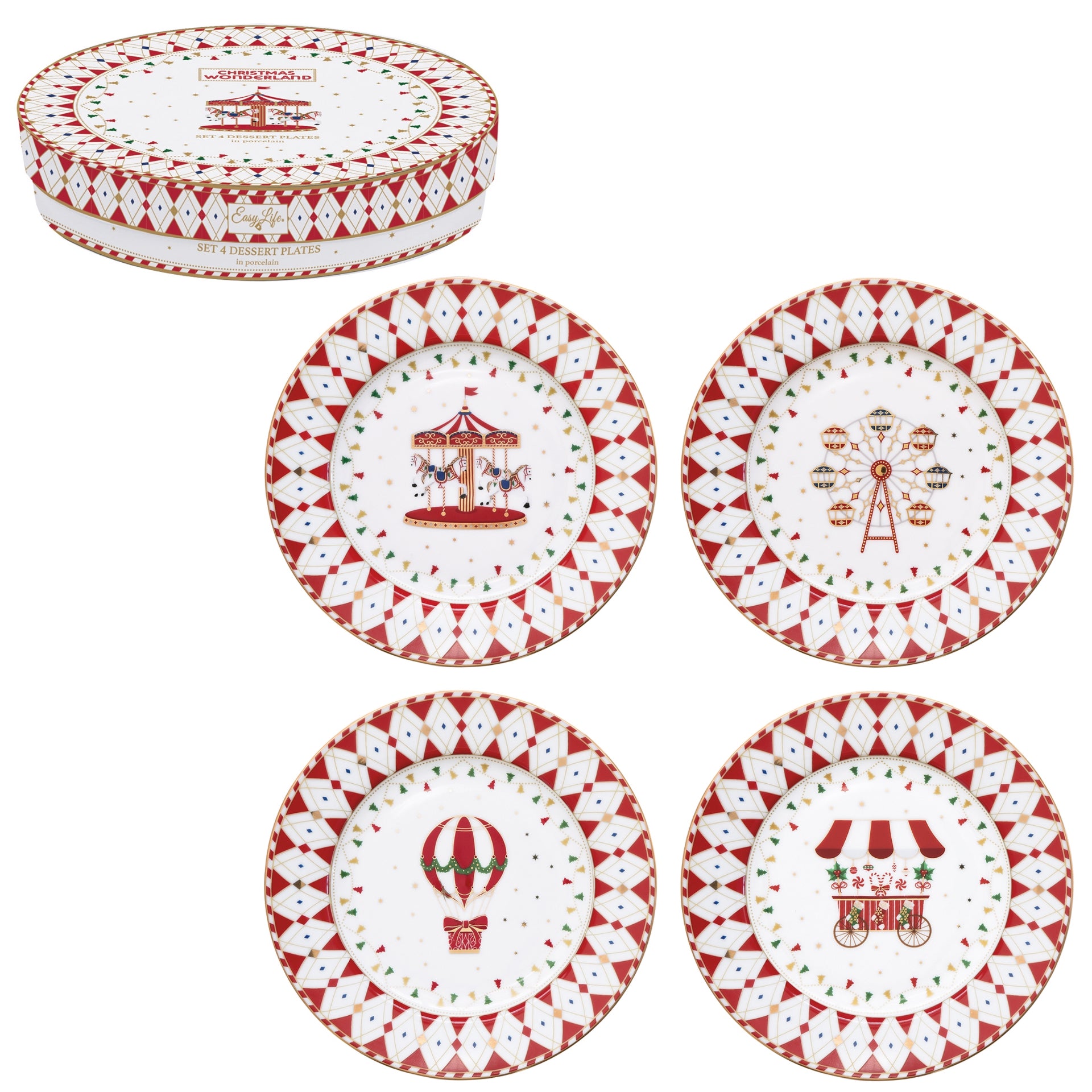 Wonderland coffret 4 assiettes à dessert - Maison porcel  | Porcelaine