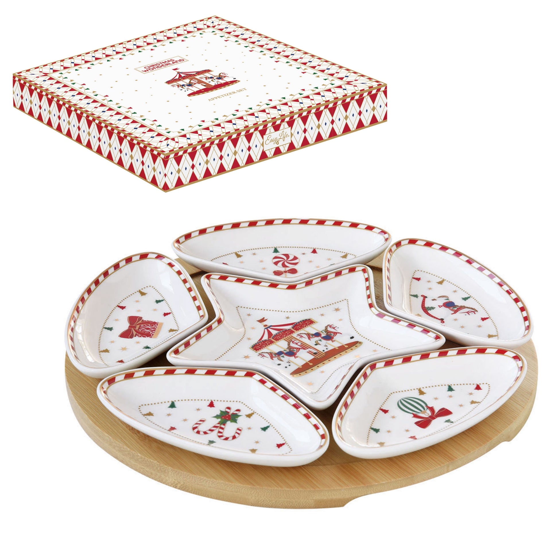 Wonderland plat apéritif 6 coupelles - Maison porcel  | Porcelaine