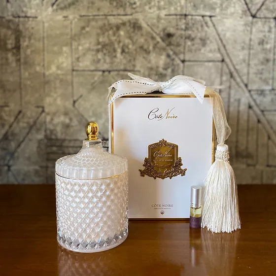 Grande bougie art deco doré blanc - Maison porcel  | Porcelaine