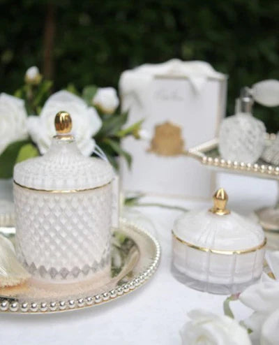 bougie art deco doré blanc - Maison porcel  | Porcelaine