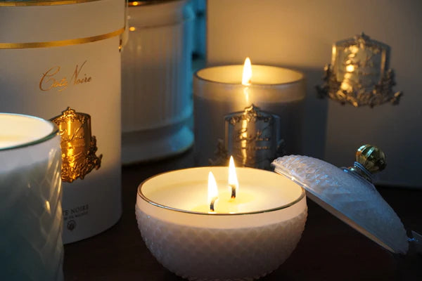 bougie art deco ronde doré blanc - Maison porcel  | Porcelaine