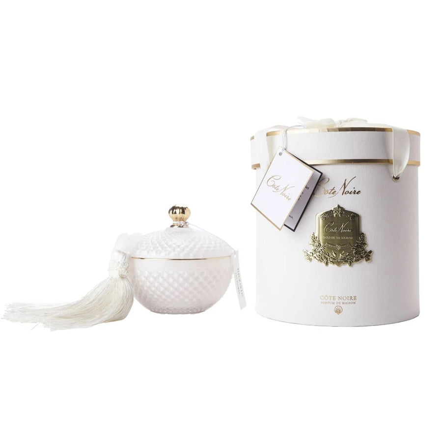 bougie art deco ronde doré blanc - Maison porcel  | Porcelaine