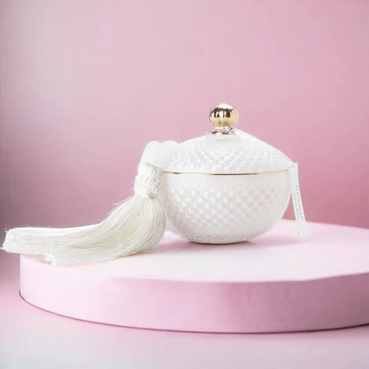 bougie art deco ronde doré blanc - Maison porcel  | Porcelaine