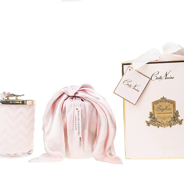 Bougie foulard rose - Maison porcel  | Porcelaine