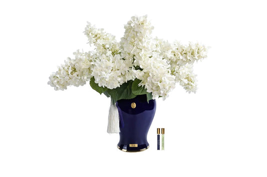 Bouquet d'hortensias blancs - Vase Indigo