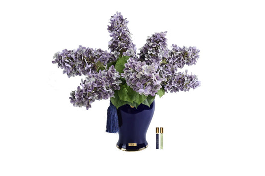 Bouquet d'hortensias Mauve - Vase Indigo
