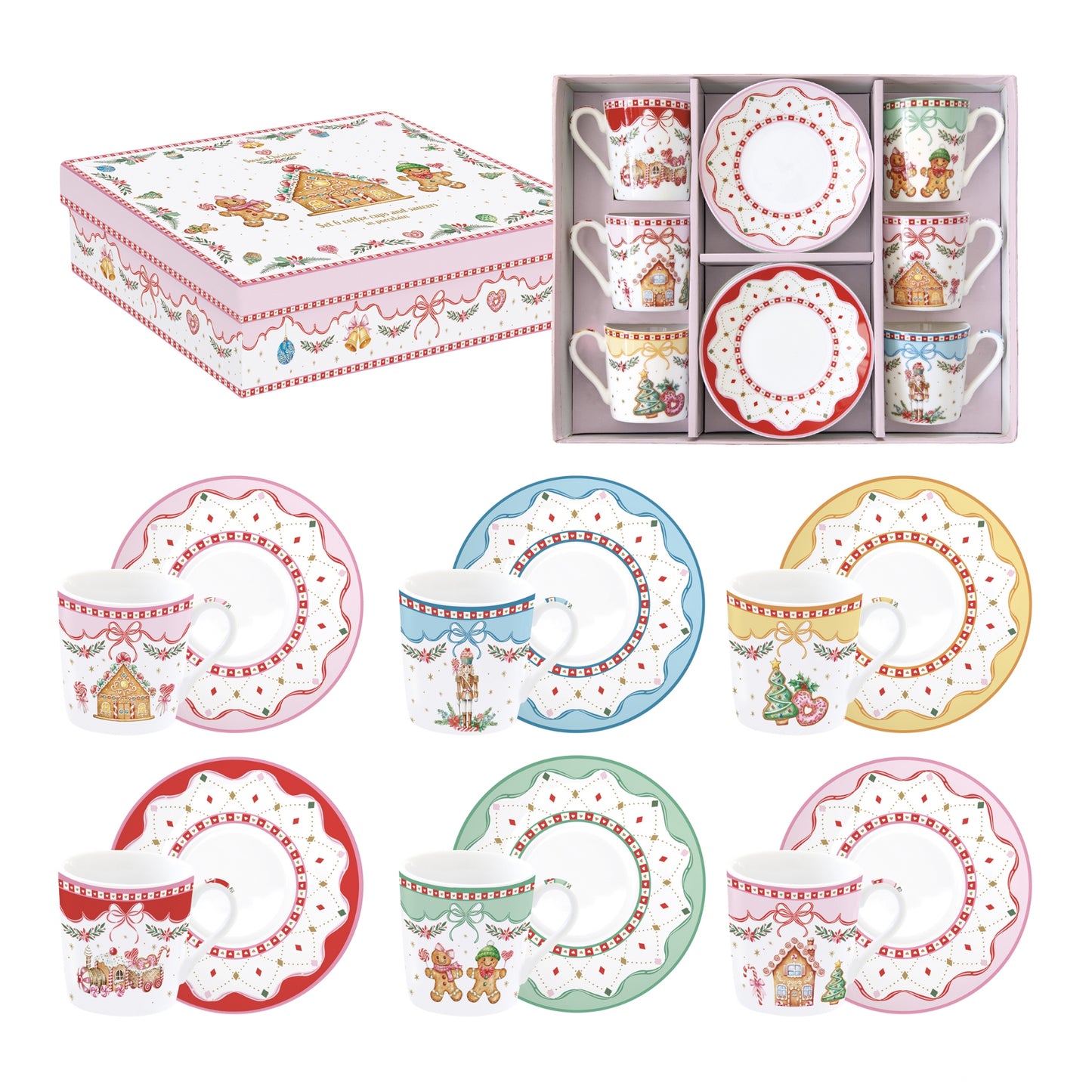 Coffret 6 tasses à café en porcelaine -Sweet Christmas