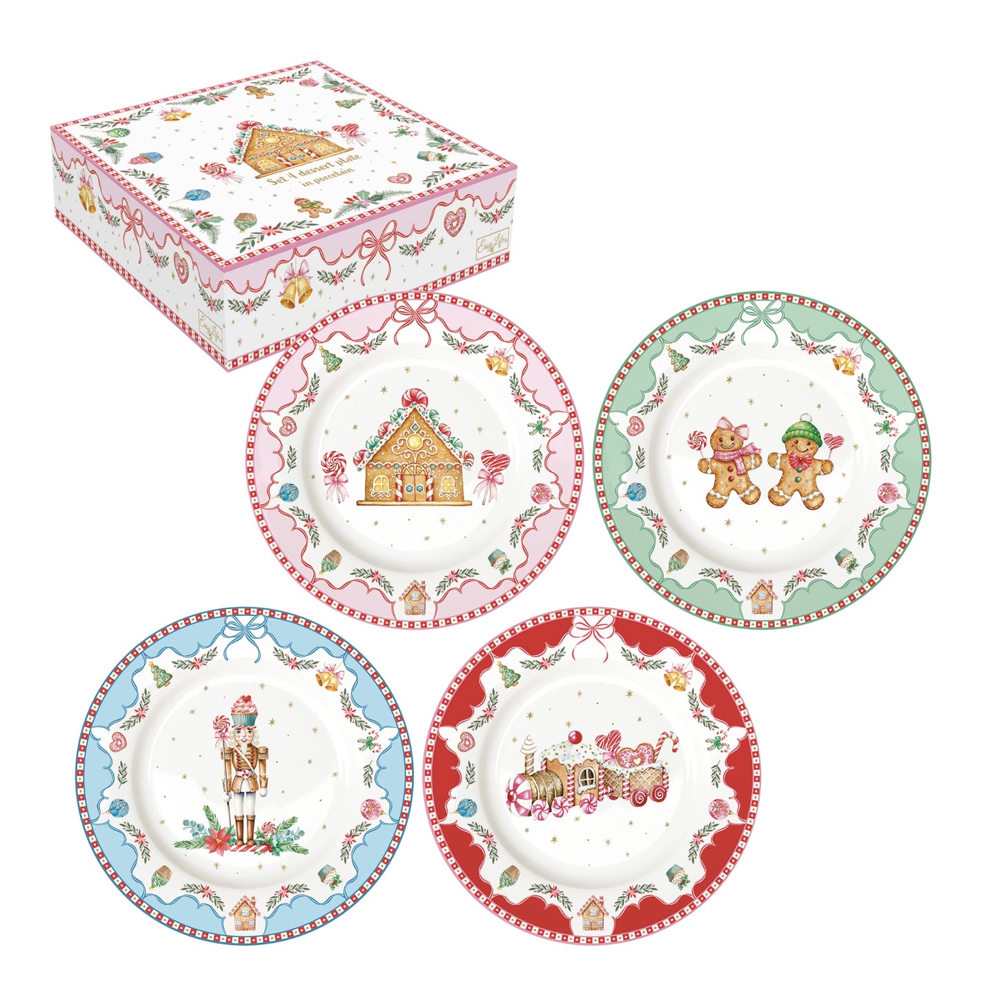 Coffret 4 assiettes à dessert en porcelaine - Sweet christmas