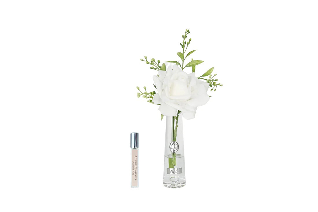 Bouquet Côte Noire Summer Rose blanche dans vase en verre avec parfum