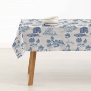 Nappe Toile de jouy bleu résistante aux taches 200x140