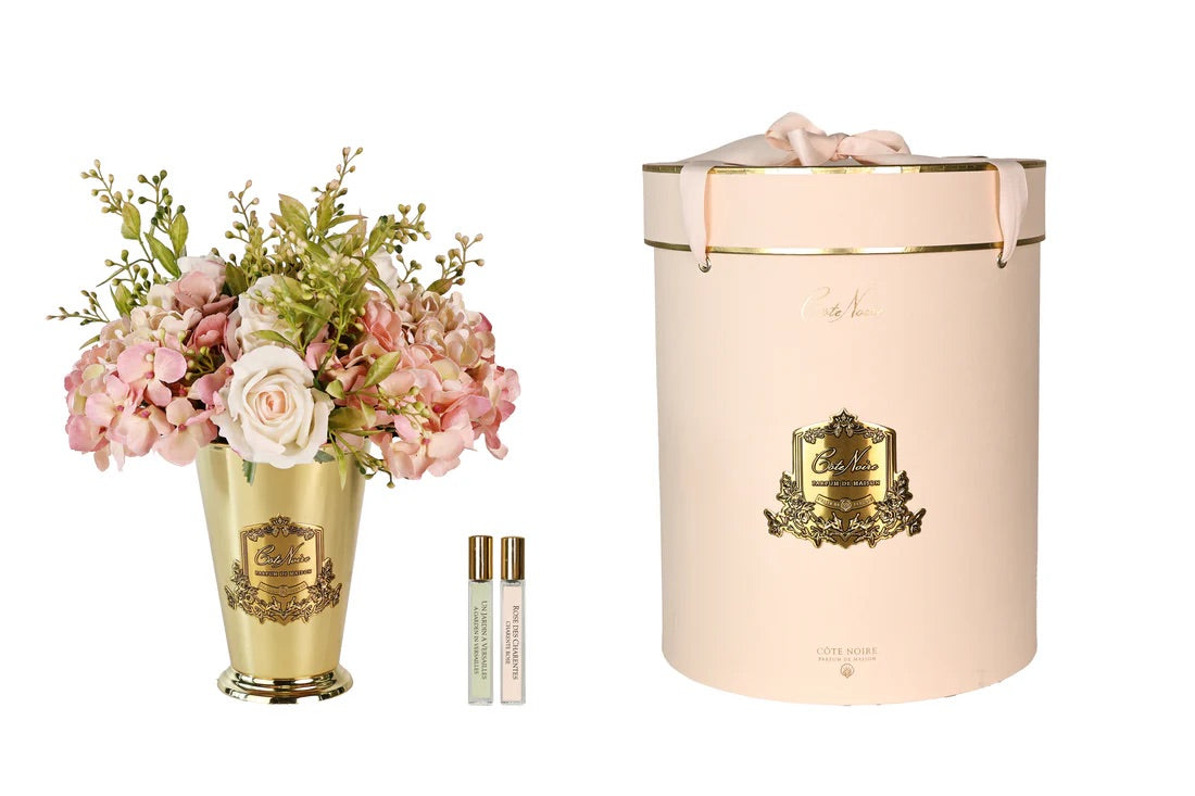 Bouquet réaliste prestige "Seven" – Grand format rose & doré