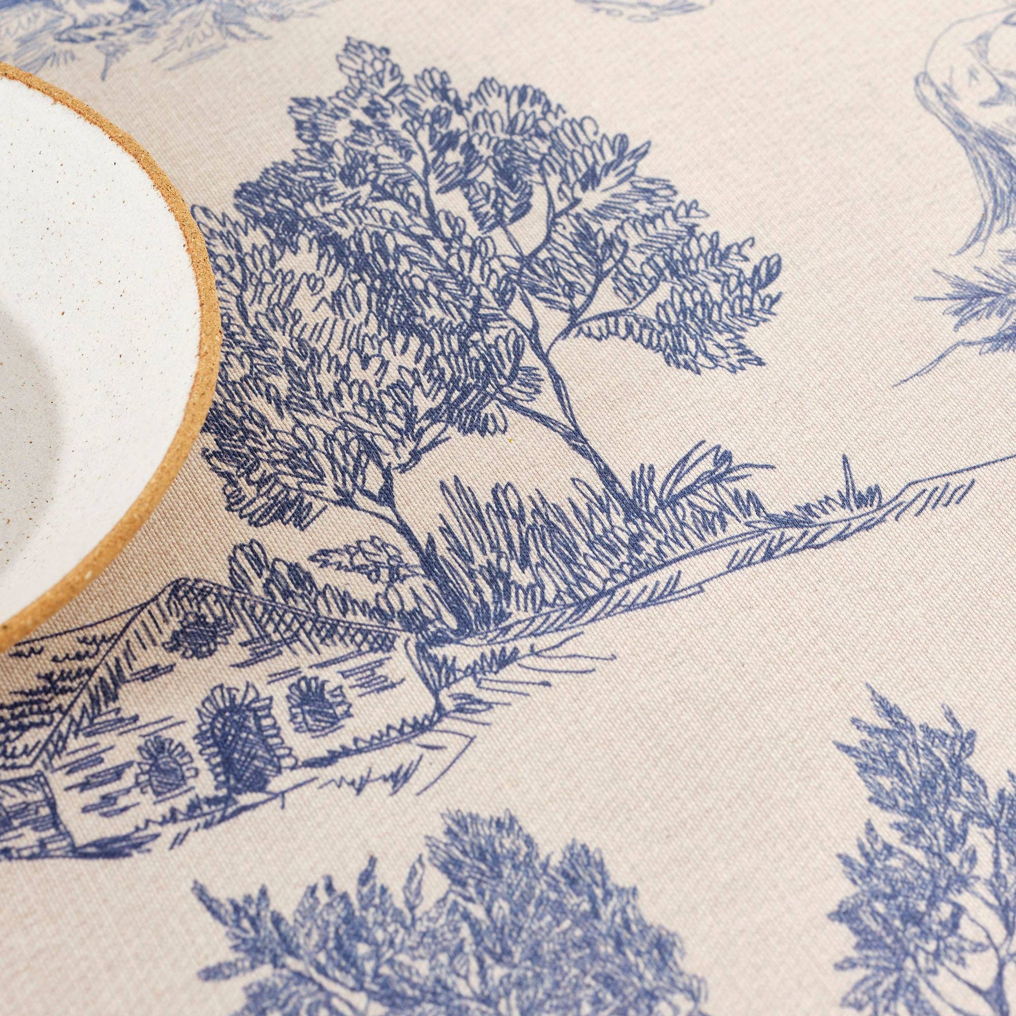 Nappe Toile de jouy bleu résistante aux taches 200x140