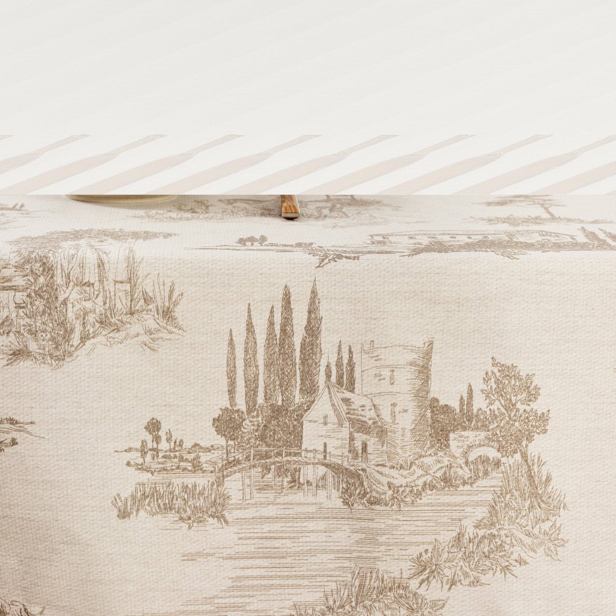 Beige toile de jouy tablecloth