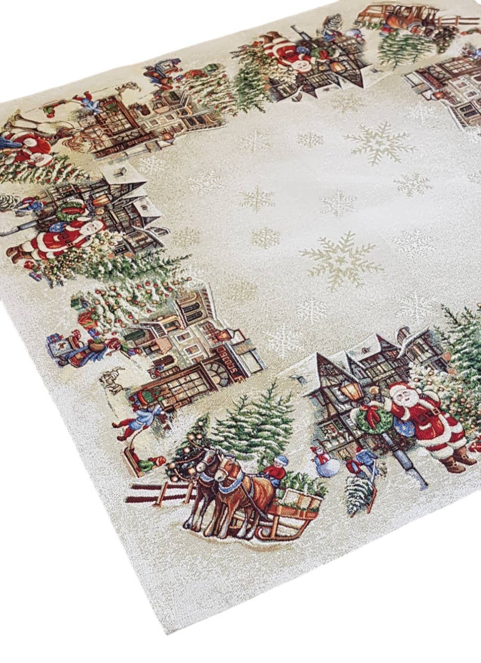 Centre de table de Noël écru – village enneigé