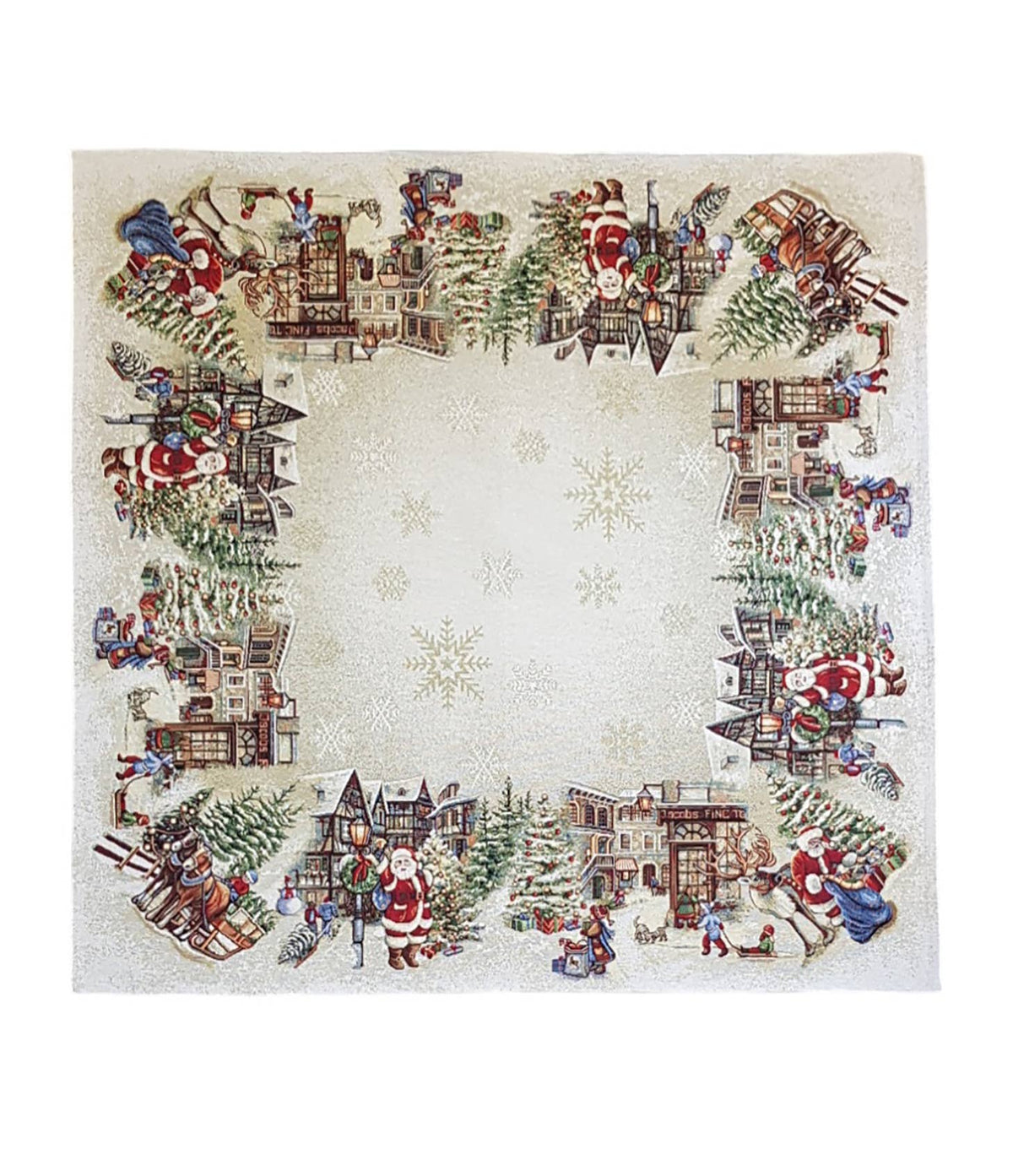 Centre de table de Noël écru – village enneigé
