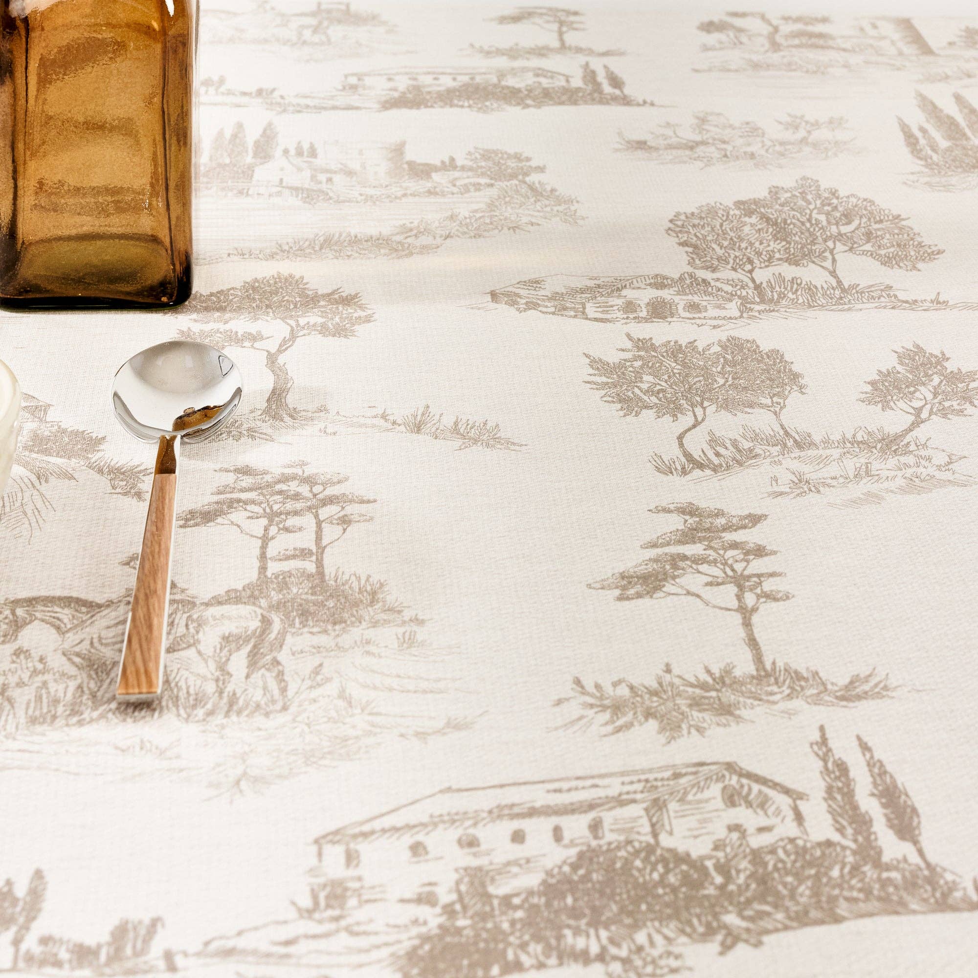 Beige toile de jouy tablecloth